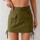 Olive Green Cargo Pocket Belted Drawstring Mini Skirt