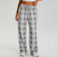 Gray & White Plaid Wide-Leg Sweatpants
