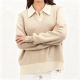 Beige Mock-Neck Polo Collar Sweater