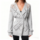 Light Gray Openwork Knit Belted Cardigan Blazer
