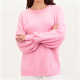 Pastel Pink Crew Neck Sweater with Puff Sleeves