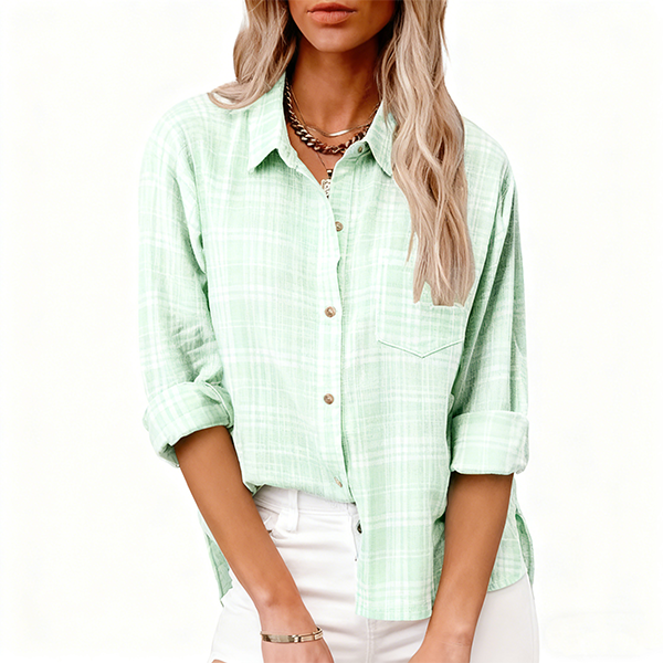 Mint Green Plaid Button-Down Shirt