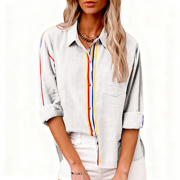 Light Gray Striped Accent Button-Down Shirt