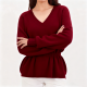 Burgundy V-Neck Peplum Waist Sweater