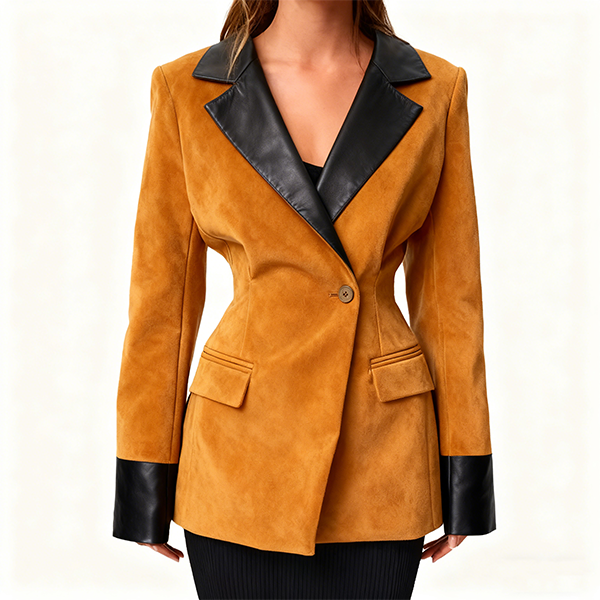 Tan Suede Blazer with Black Leather Trim