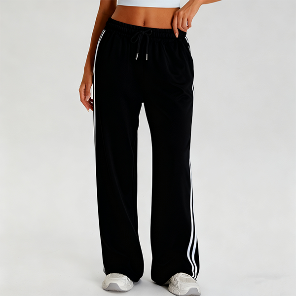 Black Wide-Leg Sweatpants with White Side Stripes
