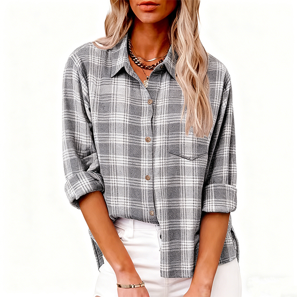 Gray & White Plaid Button-Down Shirt