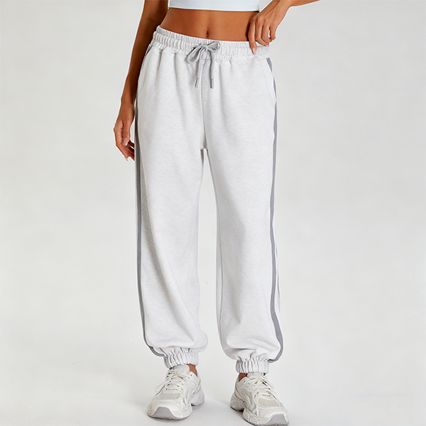 Light Gray Striped Cuffed Sweatpants