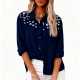 Navy Blue Daisy Print Button-Down Shirt
