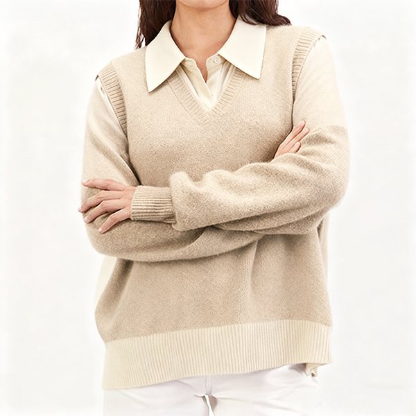 Beige Mock-Neck Polo Collar Sweater