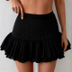 Black Ribbed Waist Pleated Flounce Mini Skirt