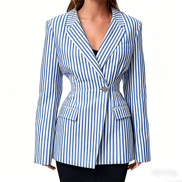 Blue & White Vertical Stripe Tailored Blazer