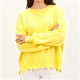 Bright Yellow Crew Neck Sweater with Fringed Hem